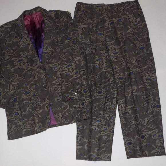 AURA Ladies Vintage Wool Blend Suit Women's Size 10/12? Black Blue Paisley Print - Picture 7 of 9